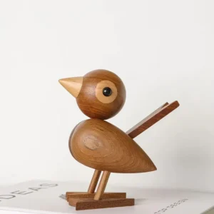 Statua di uccello legno stile nordico 12 cm - rovere scuro