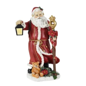 Statuetta Babbo Natale con lanterna bastone regali natalizi 19cm