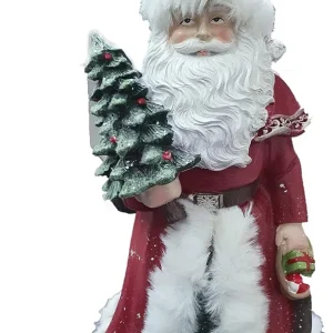 STATUETTA DI BABBO NATALE CON VESTITO ROSSO RESINA E BORDO PELLICCIA SINTETICA PER DECORAZIONI DI NATALE