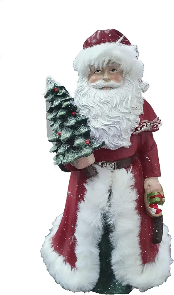 STATUETTA DI BABBO NATALE CON VESTITO ROSSO RESINA E BORDO PELLICCIA SINTETICA PER DECORAZIONI DI NATALE
