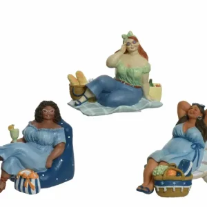 Statuetta decorativa figuara di donna con occhiali da sole e borsa 3 modelli assortiti 10.5xh.11.5cm