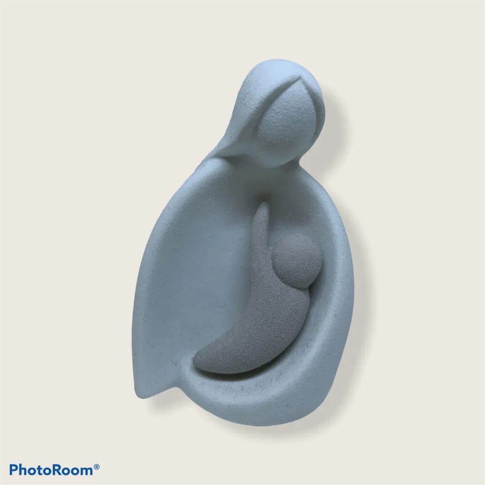 Statuetta sacra famiglia madre-figlio marmorino 13cm H