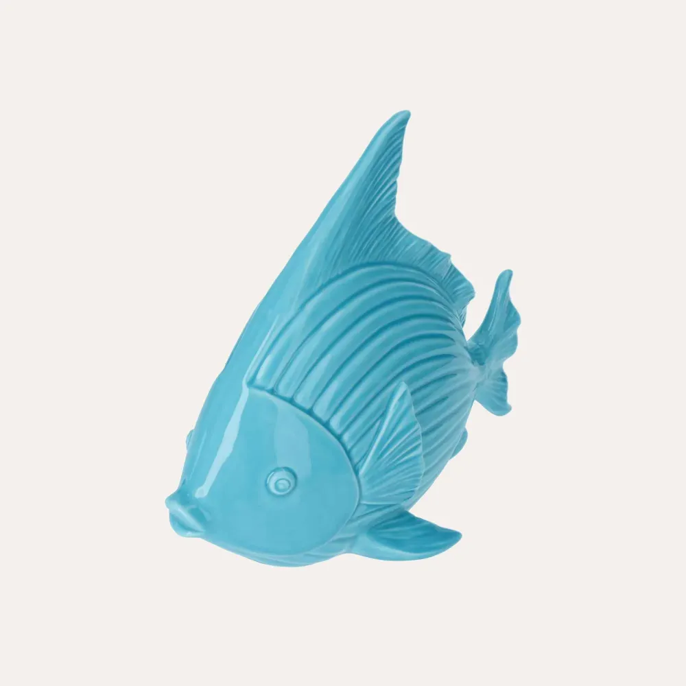 Statuina Decorativa Pesce Ceramica Azzurro Turchese