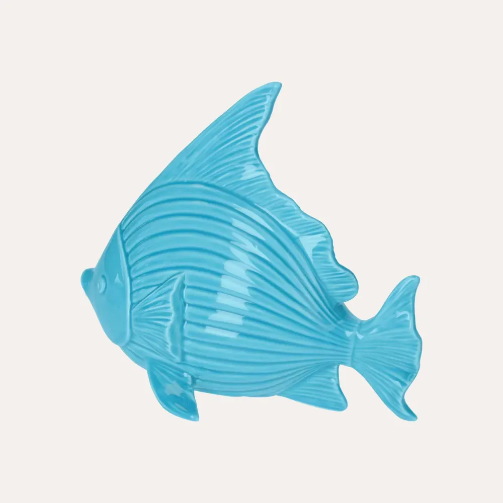 Statuina Decorativa Pesce Ceramica Azzurro Turchese