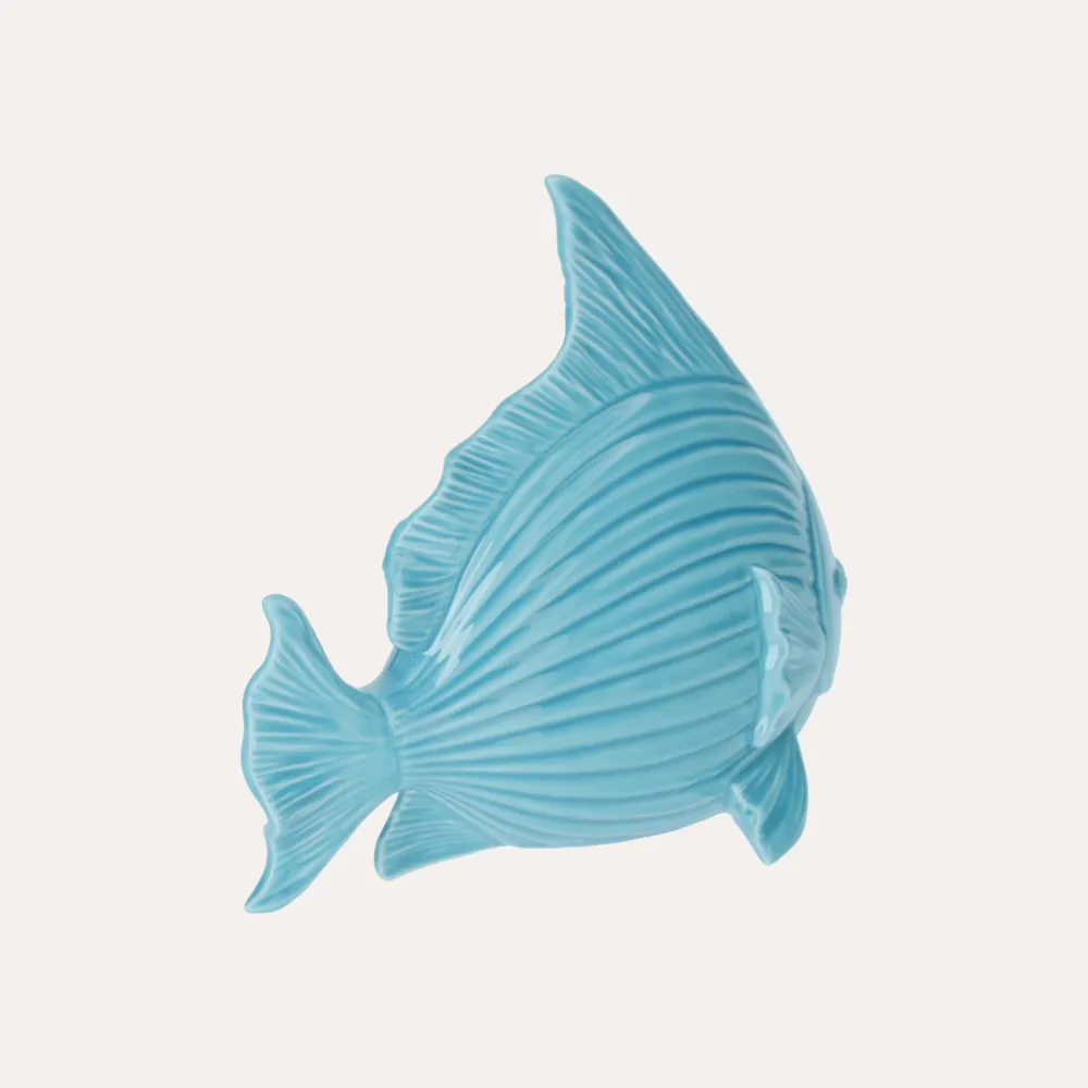 Statuina Decorativa Pesce Ceramica Azzurro Turchese