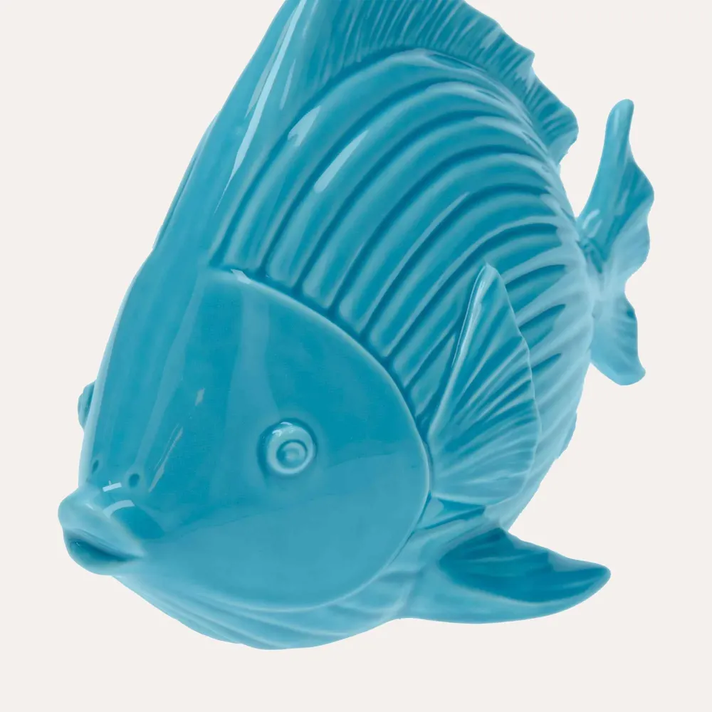 Statuina Decorativa Pesce Ceramica Azzurro Turchese