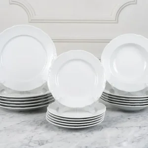 Stoviglie Basic bianche con goffratura per 6 persone