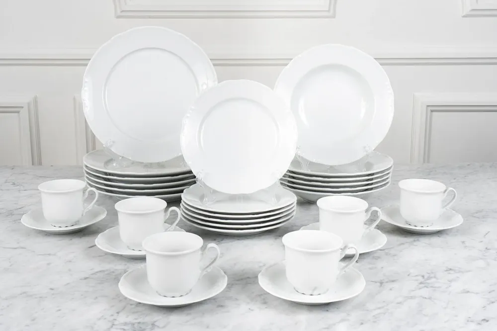 Stoviglie e tazze Basic bianche rilievo per 6 persone