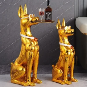 Tavolino statua dobermann oro 75 cm