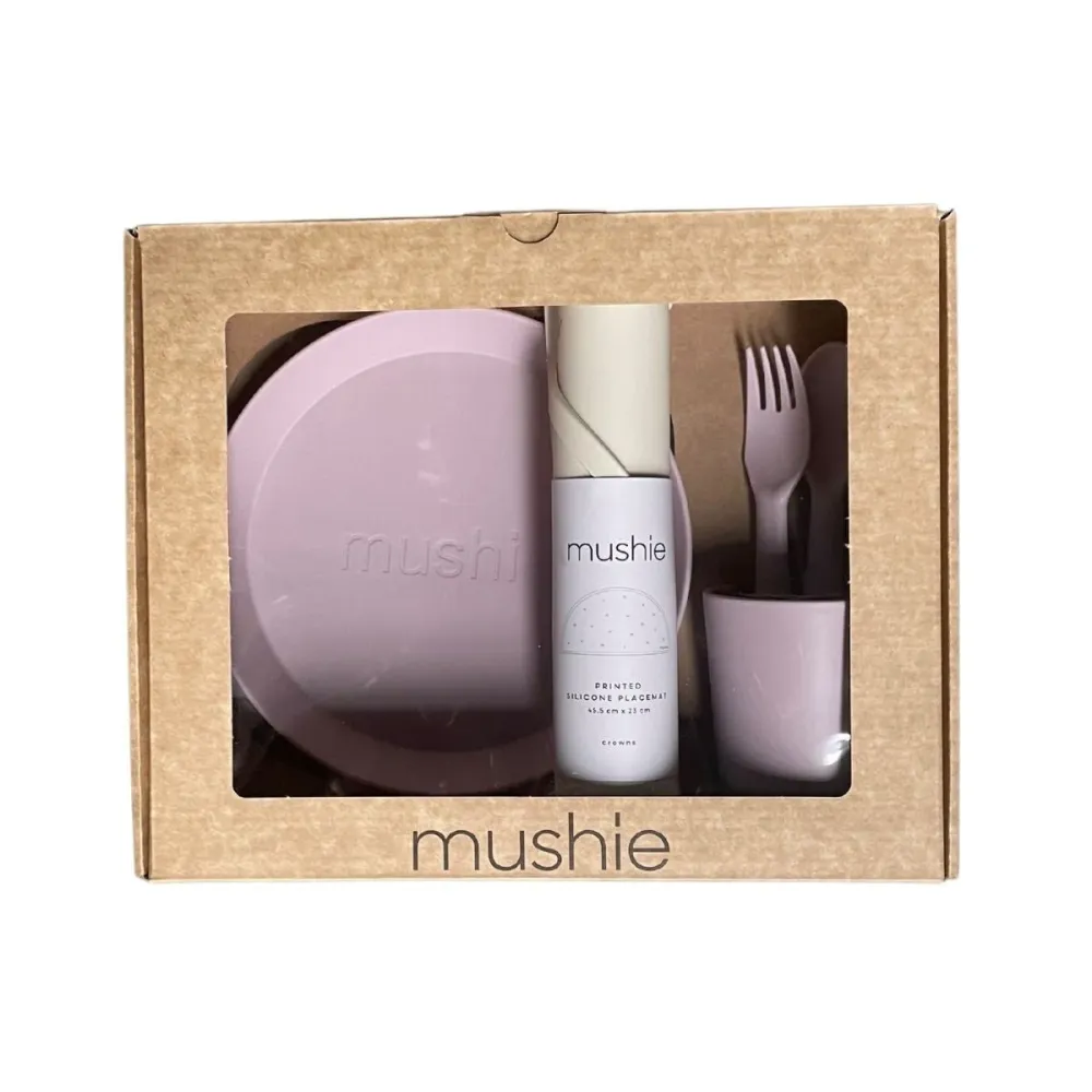 Mushie Set di stoviglie per bambini Giftbox Round Soft Lilac