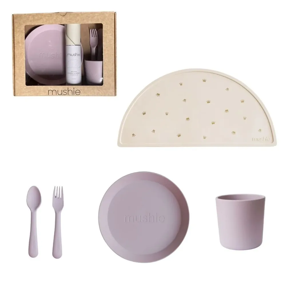 Mushie Set di stoviglie per bambini Giftbox Round Soft Lilac