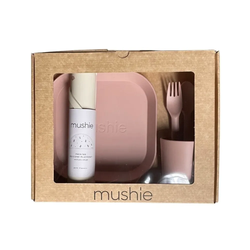 Mushie Set di stoviglie per bambini Giftbox Square Blush