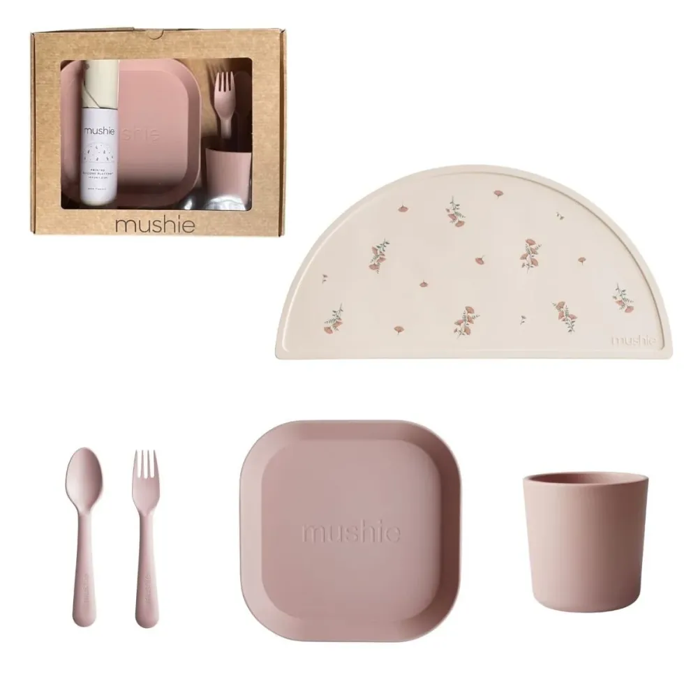 Mushie Set di stoviglie per bambini Giftbox Square Blush