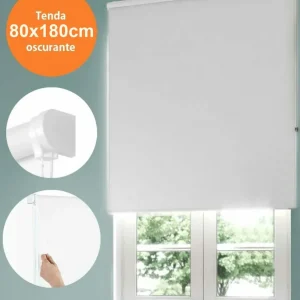 Tenda Rullo Oscurante 80x180 Cm Bianco Con Catenina Tende Parasole Finestra Casa