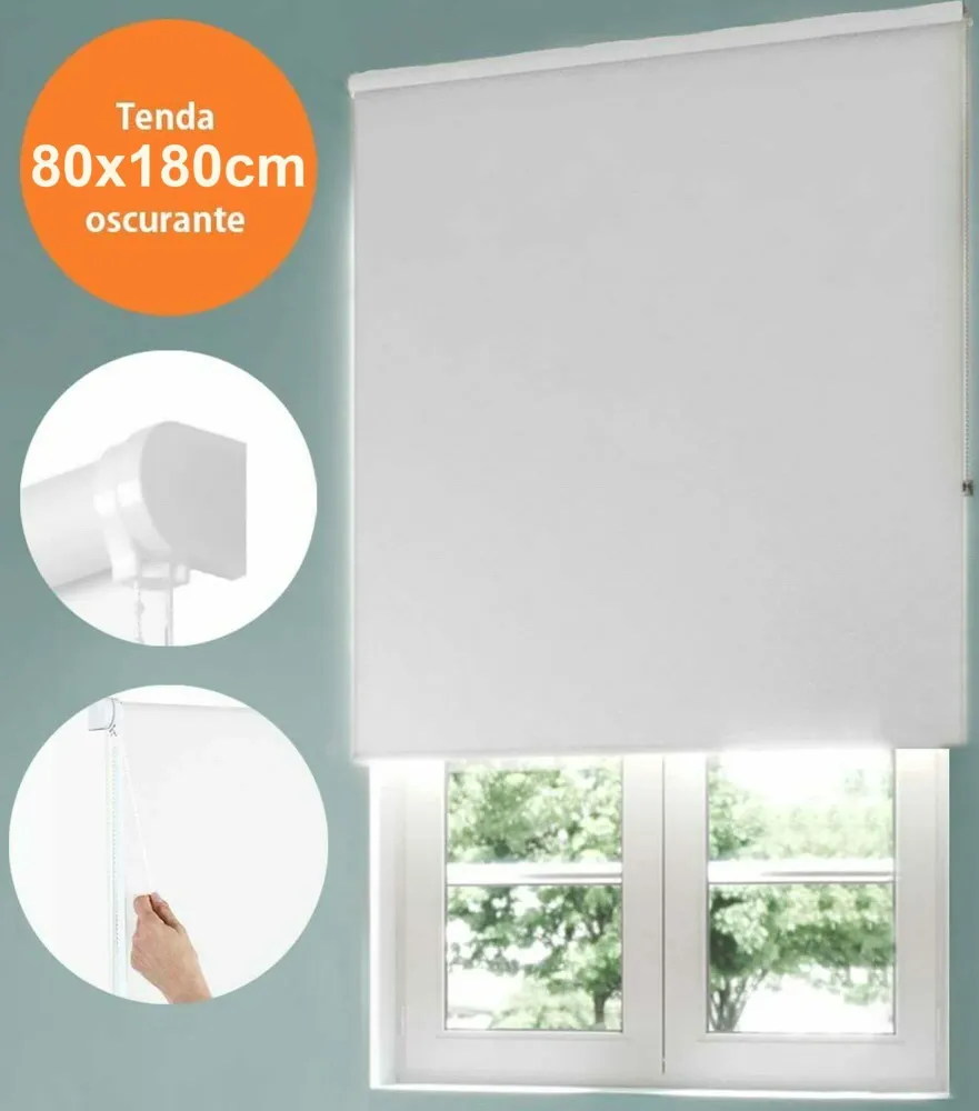 Tenda Rullo Oscurante 80x180 Cm Bianco Con Catenina Tende Parasole Finestra Casa