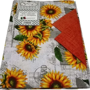Tovaglia Con 12 Tovaglioli Stampata Girasoli Misura 140x240 Produzione Toscana Made Italy