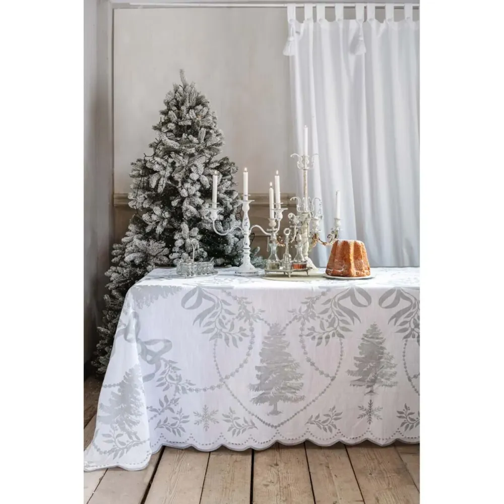 Tovaglia cotone bianco e argento Blanc Mariclo' 160x340cm