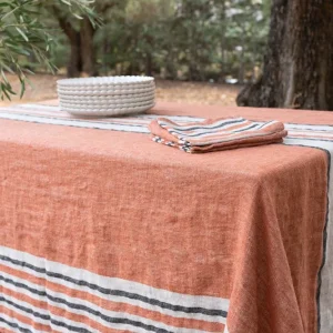 Tovaglia lino color piastrelle con strisce beige e grigie