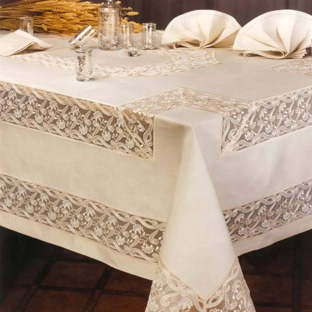 Tovaglia puro lino elegante con pizzo surposè - Diletta