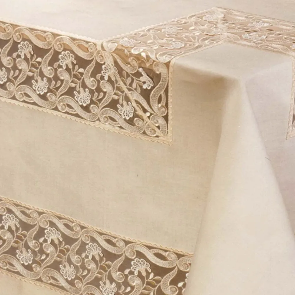 Tovaglia puro lino elegante con pizzo surposè - Diletta