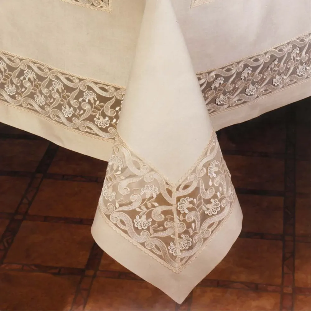 Tovaglia puro lino elegante con pizzo surposè - Diletta