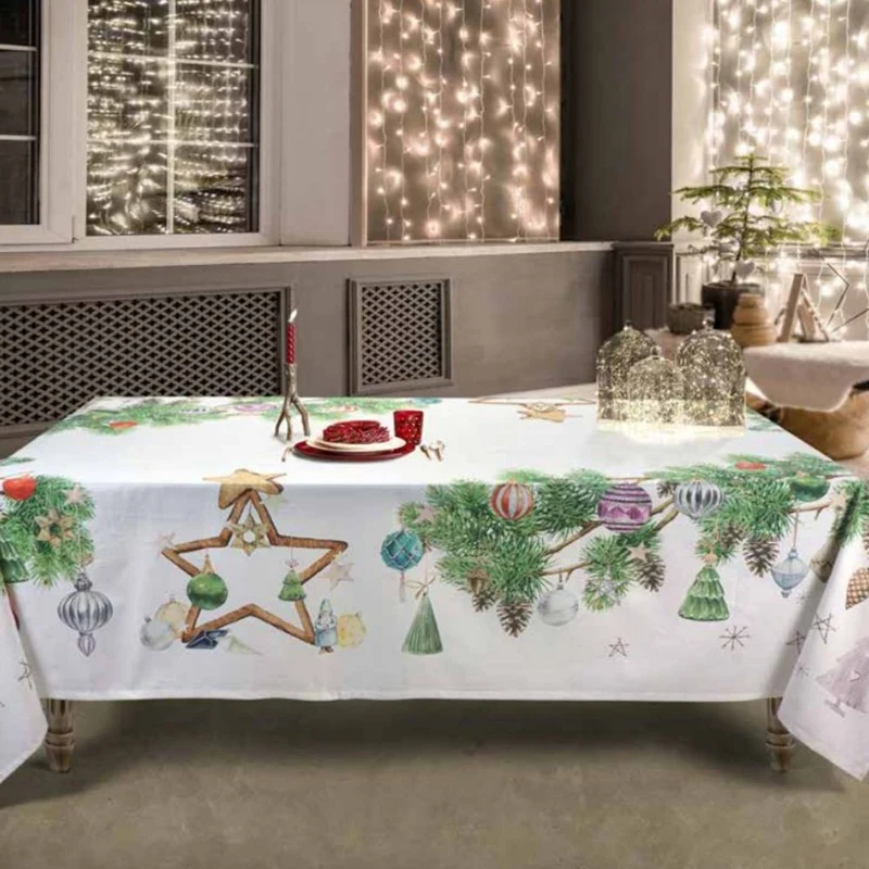 Tovaglia da tavolo natalizia Toile Addobbi 6 posti cotone di Piazza Pitti Firenze