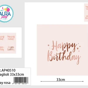 16 tovaglioli 33x33cm happy birthday rosa