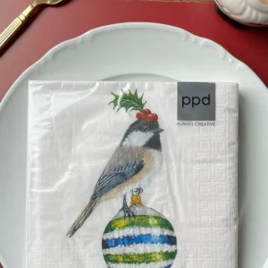 Tovaglioli con uccellini con decorazioni natalizie