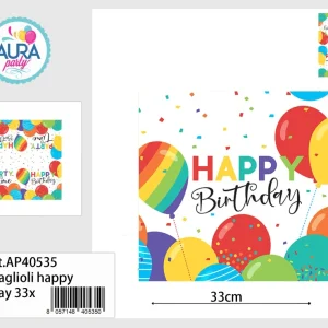 16 tovaglioli happy birthday 33x33cm multicolore