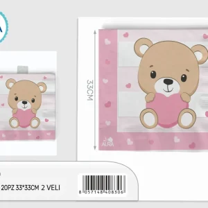 tovaglioli orsetto 33x33cm rosa 20pz