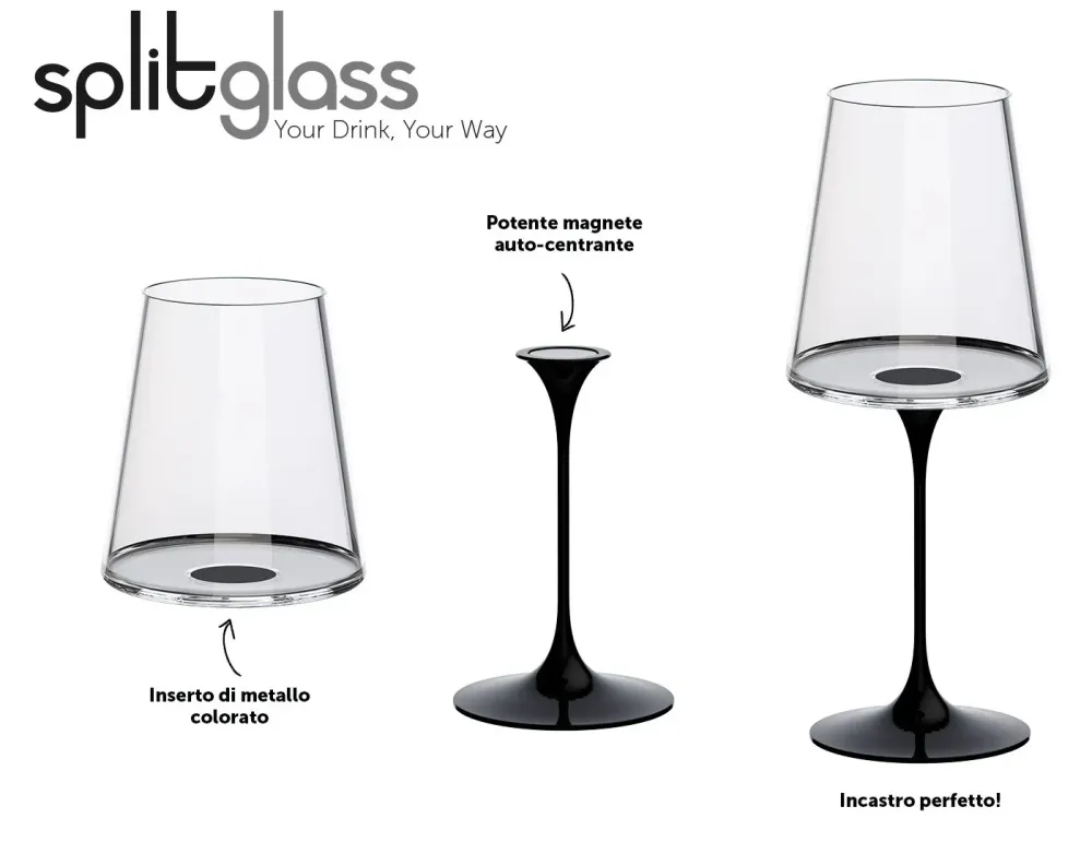 Trebonn SplitGlass • Set 2 bicchieri vino rosso neri senza stelo