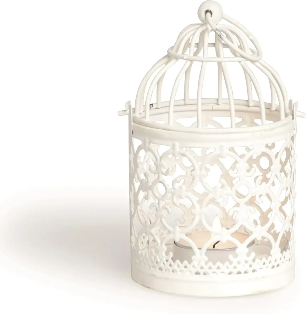 AD Trend Lanterna Tresor Metallo Bianco 8x8x13.5 cm | Portacandele Tealight Decorativo
