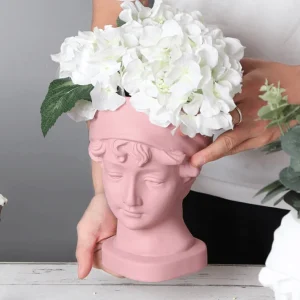 Vaso Donna ceramica Porta Fiori 22 x 13 cm statua ROSA