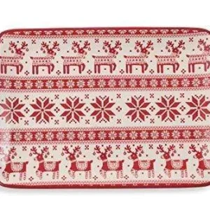 Vassoio natalizio centrotavola scandinavia pattern 31 x 22 cm renne e fiocchi rosso