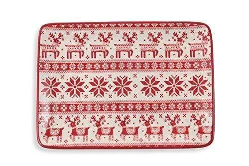 Vassoio natalizio centrotavola scandinavia pattern 31 x 22 cm renne e fiocchi rosso