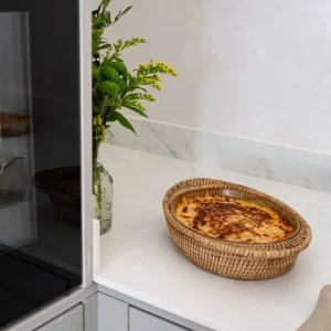 Vassoio ovale rattan con Pyrex