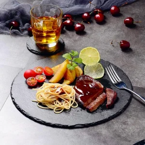 Vassoio da portata tondo ardesia – 20 cm, eleganza rustica per aperitivi, finger food, sushi e formaggi