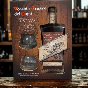 VECCHIO AMARO DEL CAPO RISERVA CENTENARIO CONFEZIONE CON 2 BICCHIERI LOGATI