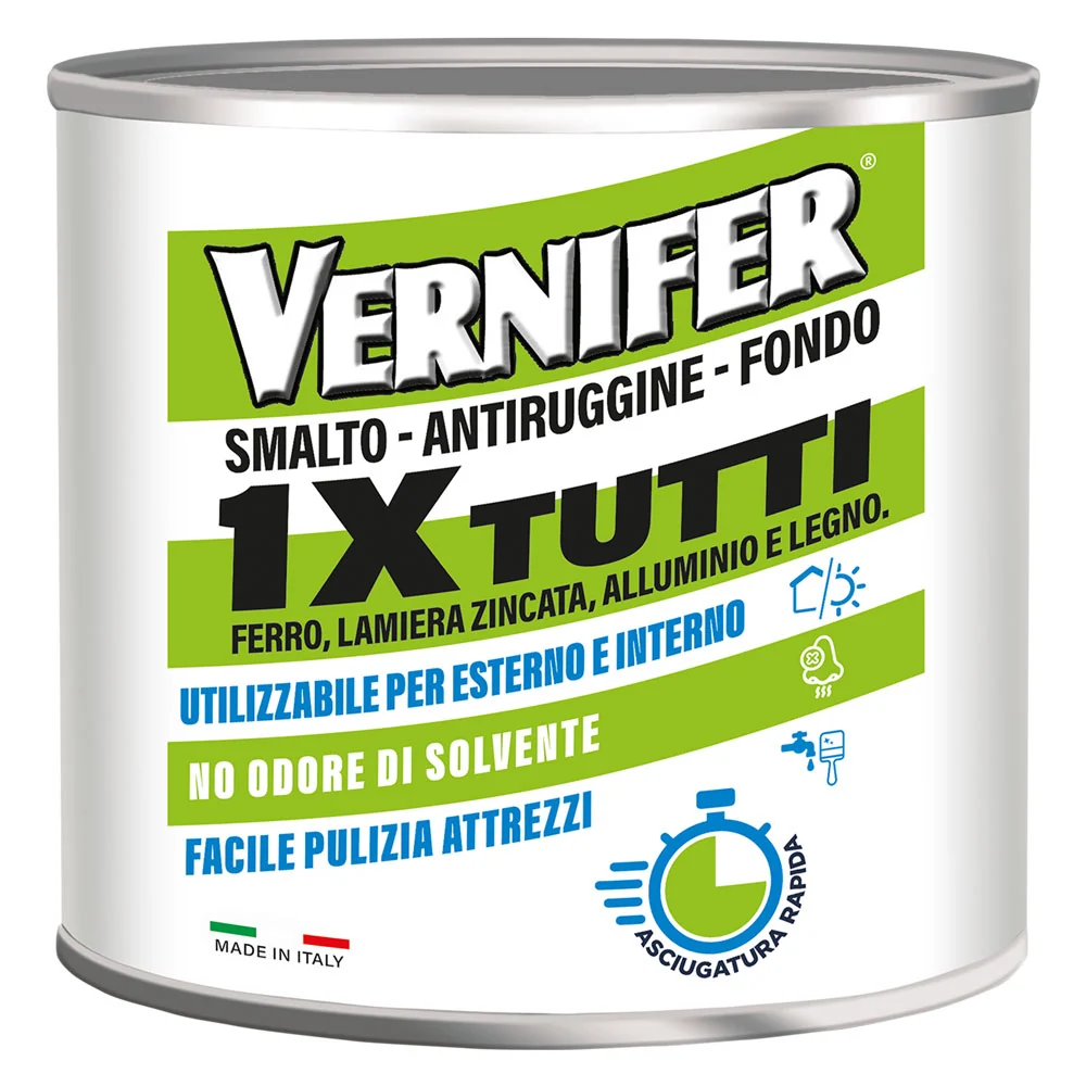 Vernice Antiruggine Acrilica 'Vernifer 1 X Tutti' Ml. 500 - Nero Satinato (4604) - Arexons