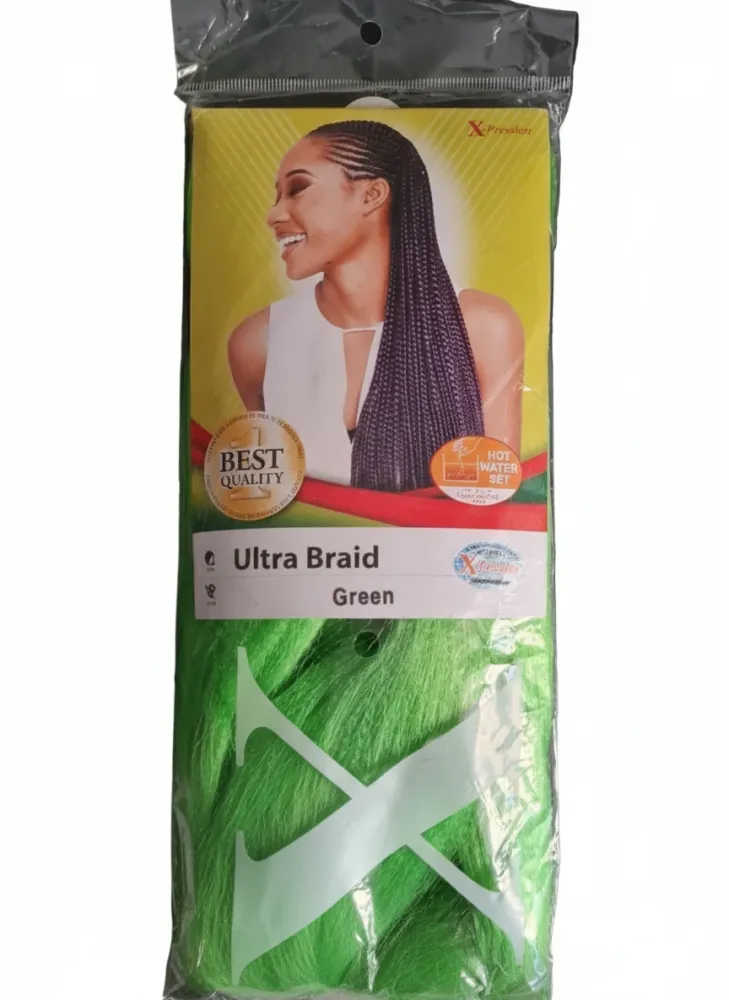 X-PRESSION NIGERIA EXTENSION PER CAPELLI - ALLUNGAMENTO ARTIFICIALE PER TRECCINE COLOUR GREEN VERDE .