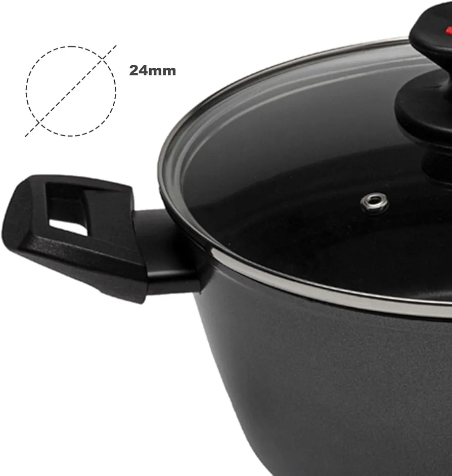 Zanetti Evolution Casseruola Antiaderente 24 cm con Coperchio | Fondo Induzione | Spessore 4 mm | Doppio Manico Soft Touch