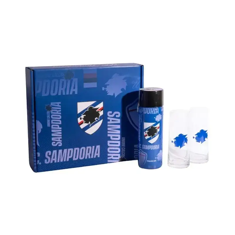 Zen Italian Gin - Gin Ufficiale Sampdoria – Box Regalo con 2 Bicchieri Blucerchiati