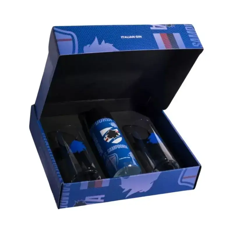 Zen Italian Gin - Gin Ufficiale Sampdoria – Box Regalo con 2 Bicchieri Blucerchiati