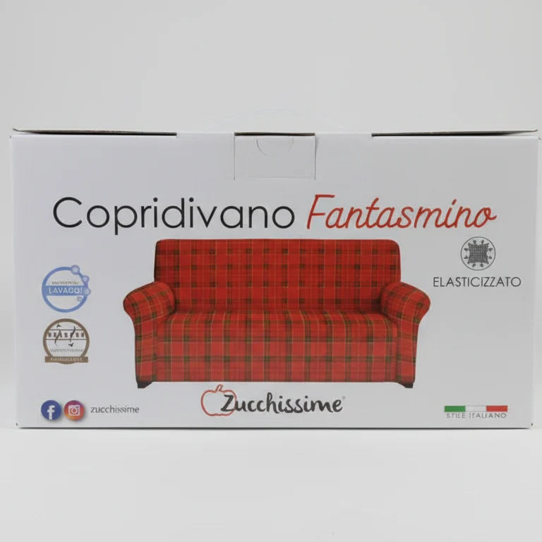 Zucchissime Copridivano Fantasmino 4 Posti Elasticizzato - Tartan Scozzese (Natalizio) - Da 220 260 cm - Facile da Installare