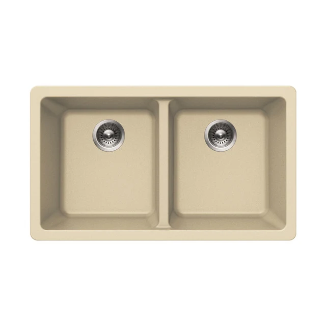 Houzer Quartztone Series 31" Granite Composite Undermount 50/50 Gemello Bowl Kitchen Sink, M-300U SAND