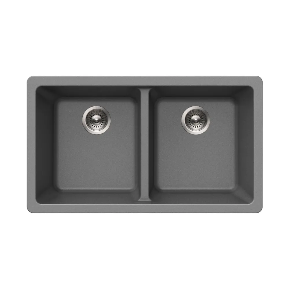 Houzer Quartztone Series 31" Granite Composite Undermount 50/50 Gemello Bowl Kitchen Sink, M-300U SLATE