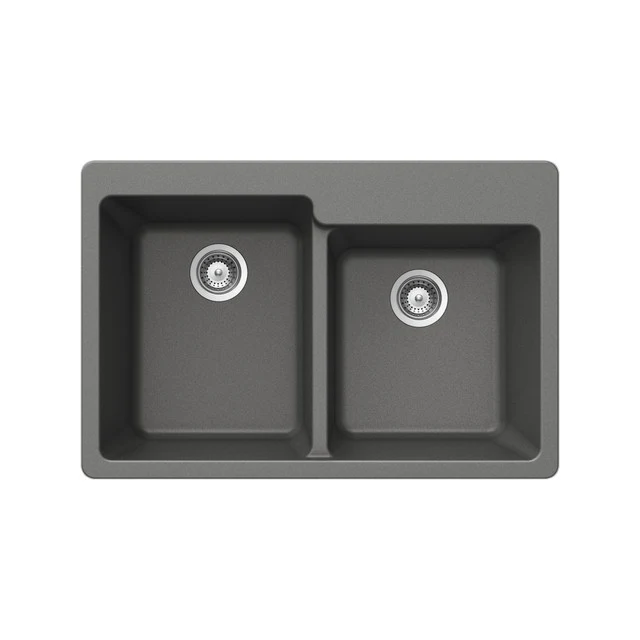 Houzer Quartztone Series 33" Granite Composite Undermount 60/40 Bifacciale Bowl Kitchen Sink, M-175U SLATE