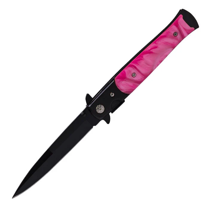Perucci - 9" Black and Pink Marble Finish Portatile Pocket Knife