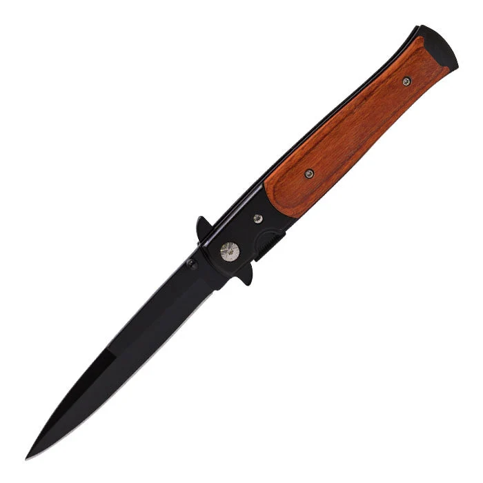 Perucci - 9" Black and Wood Rugoso Foldable Pocket Knife