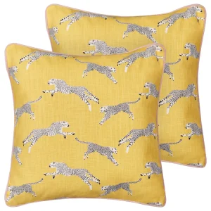Set 2 Cotton Cushions Cheetah Motif 45 x 45 cm Yellow ARALES
